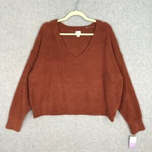 Stars Above Sweater XXL Rust Burnt Chenille Soft Nubby Cozy Oversized Neutral